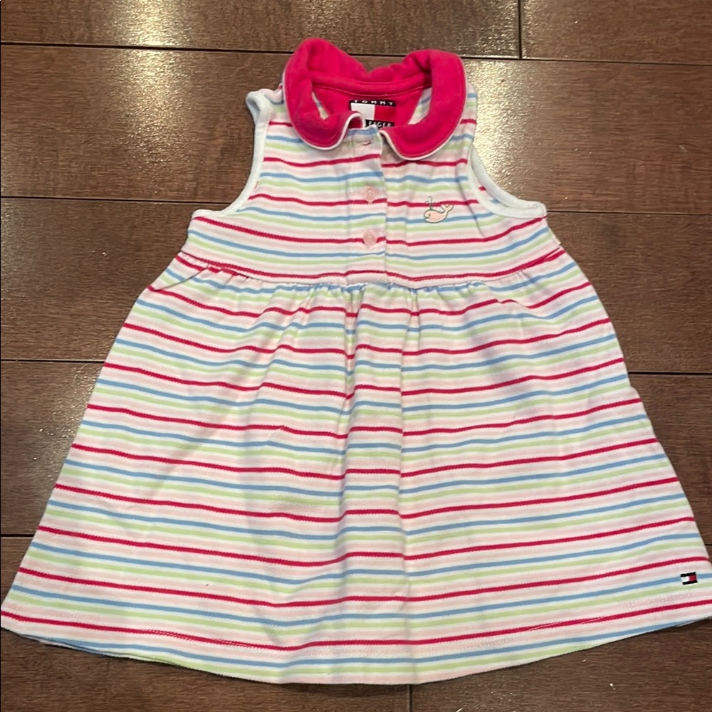 Tommy Hilfiger Kids' Striped Dress with Pink Collar